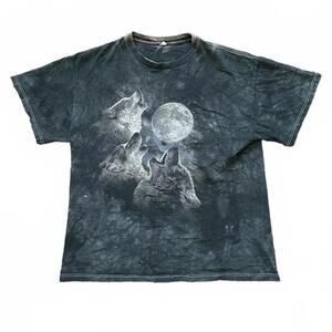 The Mountain T-Shirt Black Three Wolf Howling Moon Graphic 2007 Sz L